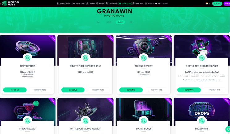 Pagamentos no Granawin Casino