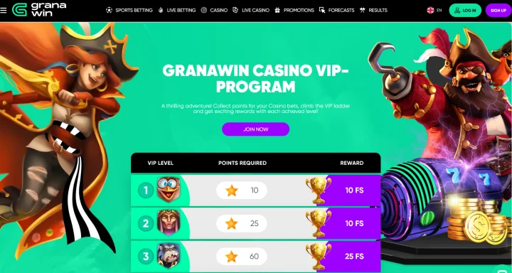 Página promocional do Granawin Casino exibindo oferta de boas-vindas e condições do bônus