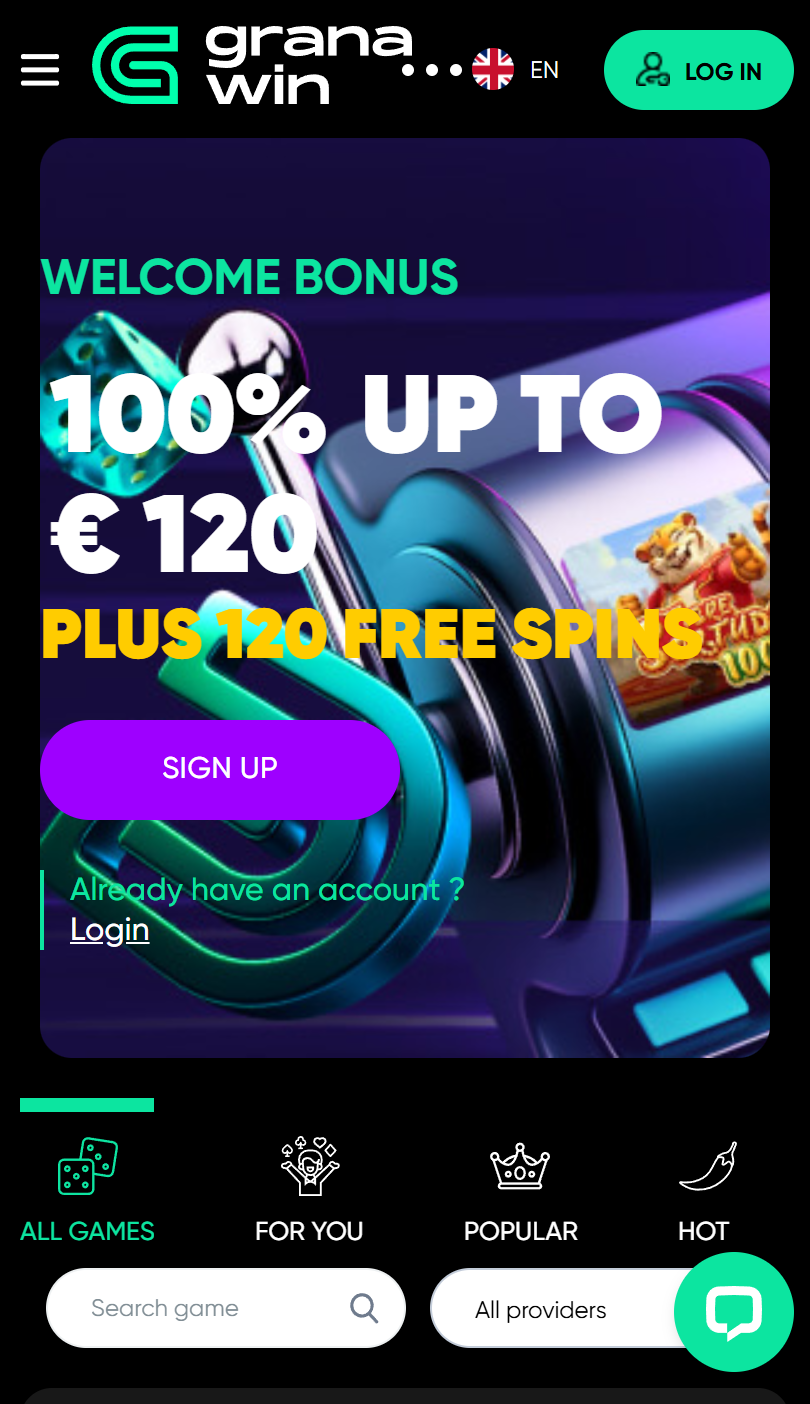 Visual do Granawin Casino em dispositivo móvel com interface adaptada para navegador